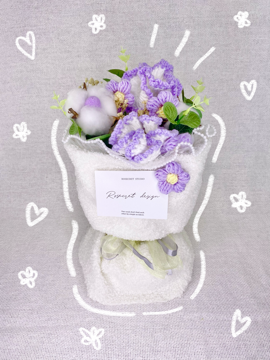 Purple Carnation Knitted Bouquet